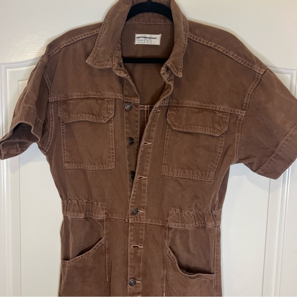 Free People We The Free Marci Coverall Jumpsuit Brown Women’s Size MEDIUM - Picture 6 of 16